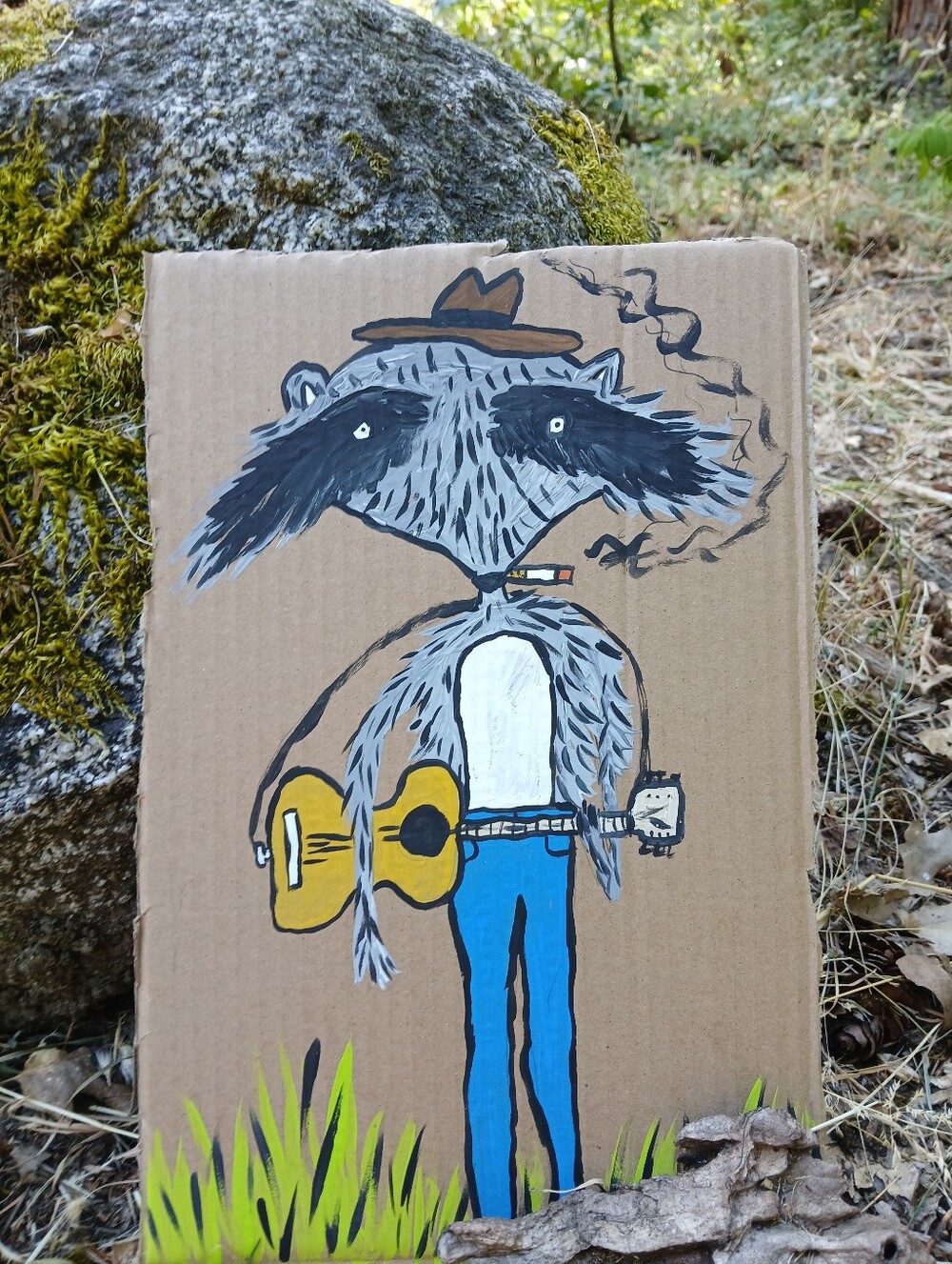 Raccoon Playing Guitar Painting